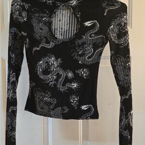 Black Dragon Print Long Sleeve Top